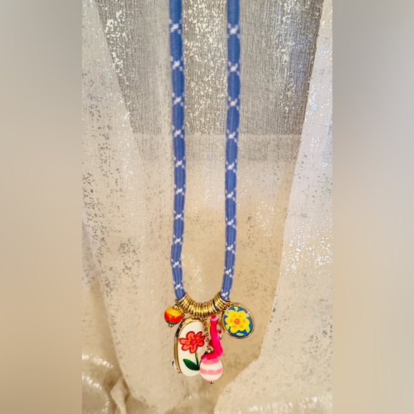 Zara Blue Cord Necklace with Porcelain Charms - Picture 7 of 8